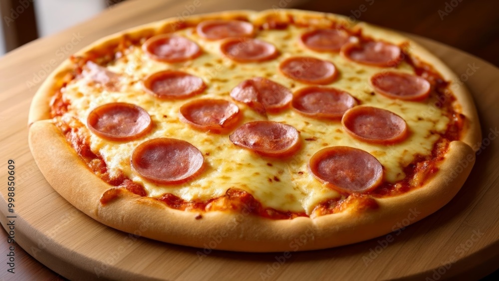 Deliciously baked pepperoni pizza ready to be enjoyed Deliciously baked pepperoni pizza ready to be enjoyed