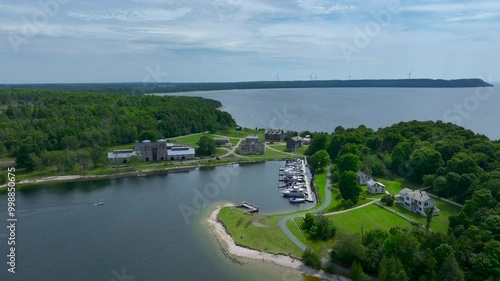 Aerial drone footage of Gladstone, Michigan on a beautiful Summer day. photo