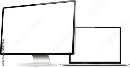 Realistic computer screen with laptop mockup