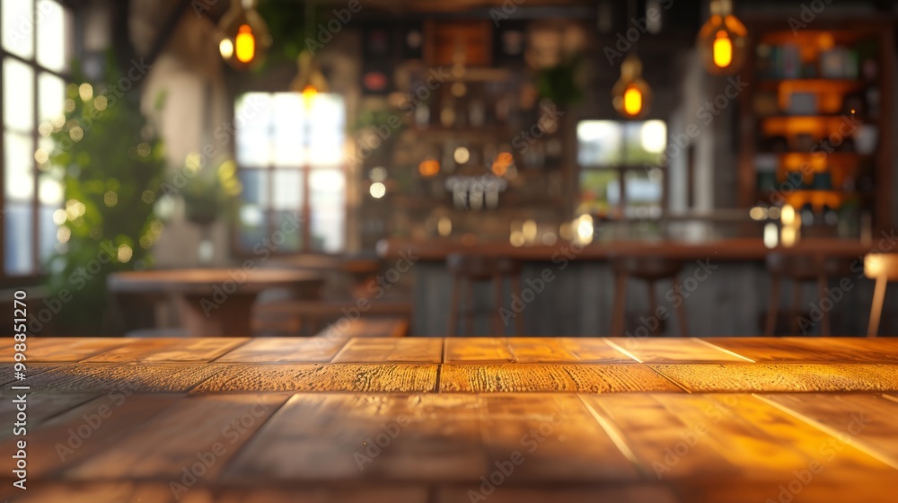 Wooden Table in a Cozy Cafe Interior Wooden Table in a Cozy Cafe Interior