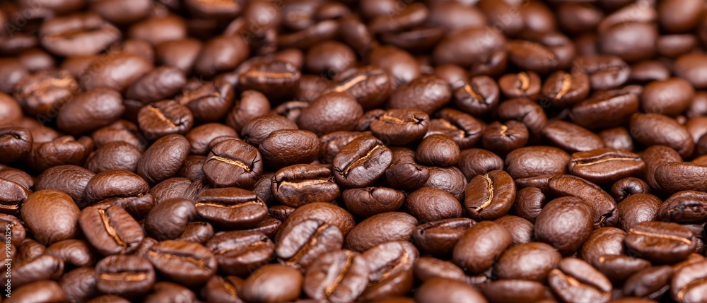 Obraz premium Three piles of brown coffee beans with a pile of coffee beans on top of each