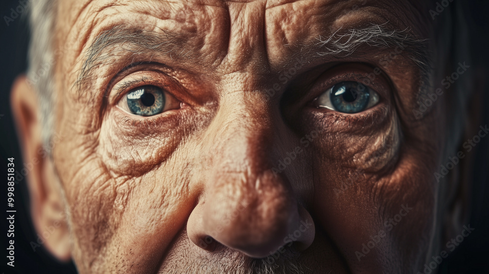 Fototapeta premium aging detailed person portrait, old man face, wrinkled face details