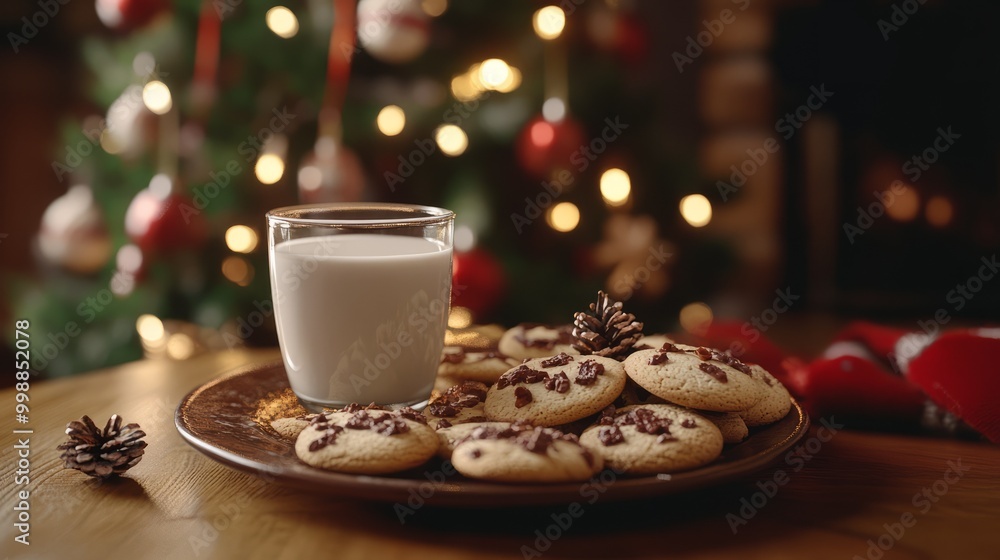 Christmas cookies and milk set out for Santa, holiday tradition, December 24 Christmas cookies and milk set out for Santa, holiday tradition, December 24