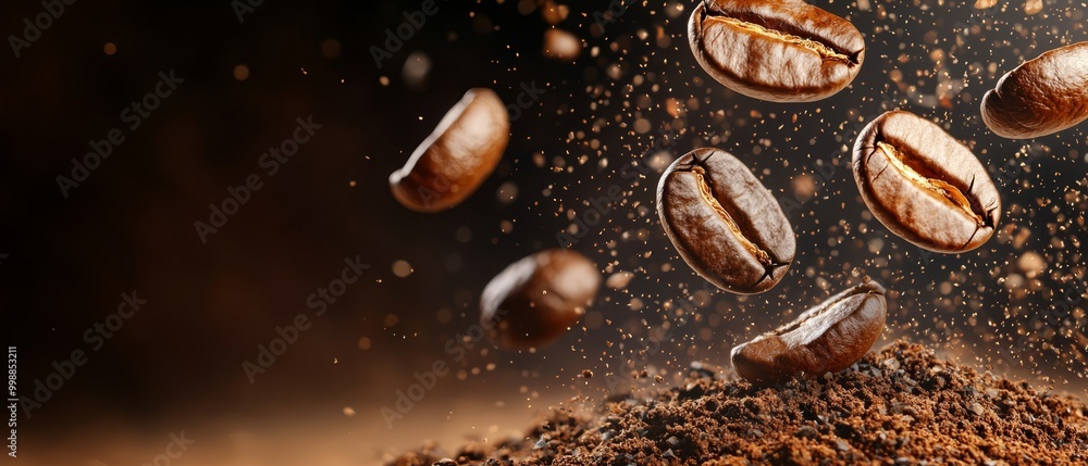 A heap of coffee beans cascading onto a higher heap, atop another elevated mound of coffee beans A heap of coffee beans cascading onto a higher heap, atop another elevated mound of coffee beans