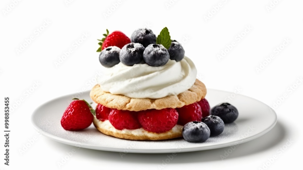 Delicious dessert with berries and cream Delicious dessert with berries and cream