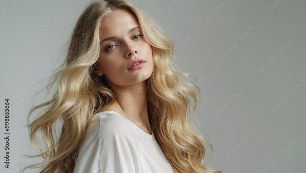 Fototapeta premium Woman with Blonde Hair in Elegant Pose