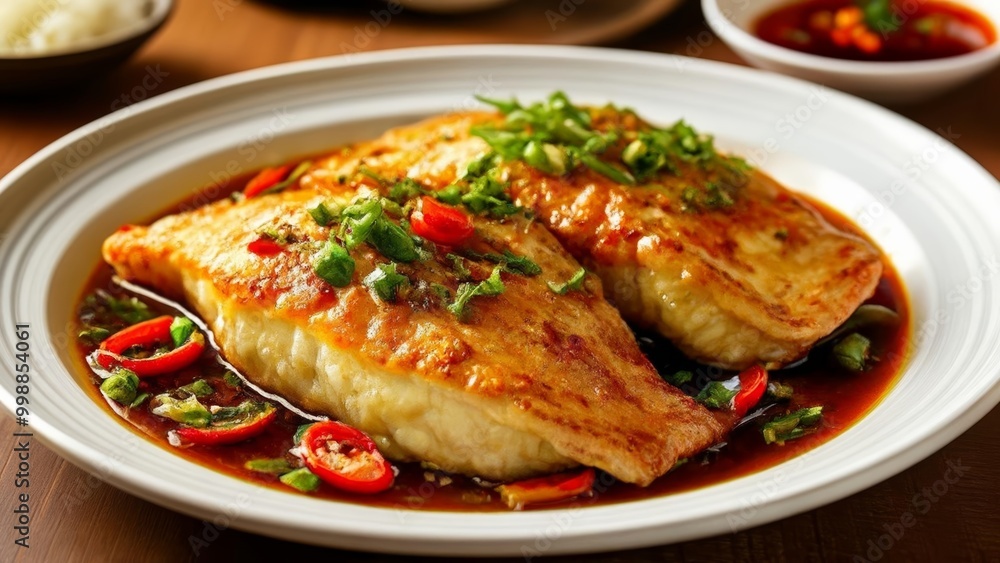 Deliciously seasoned fish fillet ready to be savored Deliciously seasoned fish fillet ready to be savored