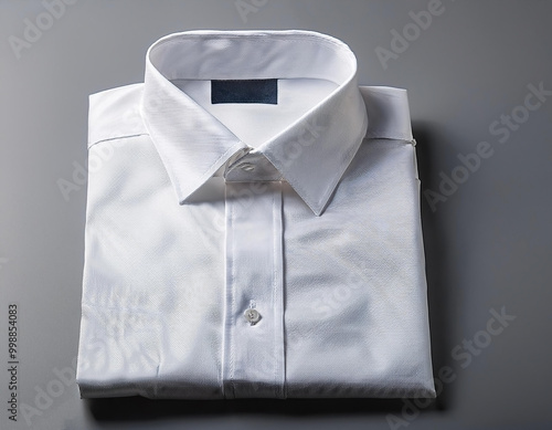 A neatly folded white shirt over a gray background