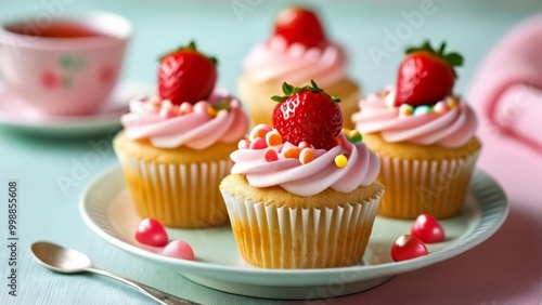  Deliciously sweet strawberry cupcakes ready to be savored