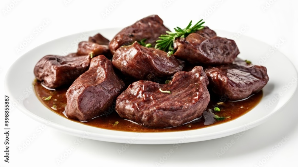 Deliciously tender beef in savory sauce ready to be savored Deliciously tender beef in savory sauce ready to be savored