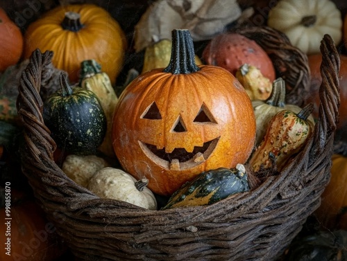 Wallpaper Mural Halloween pumpkin with a glowing smile placed. Happy Halloween background with pumpkin Torontodigital.ca