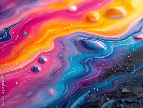 A close-up view of a colorful abstract design reminiscent of cosmic elements in motion