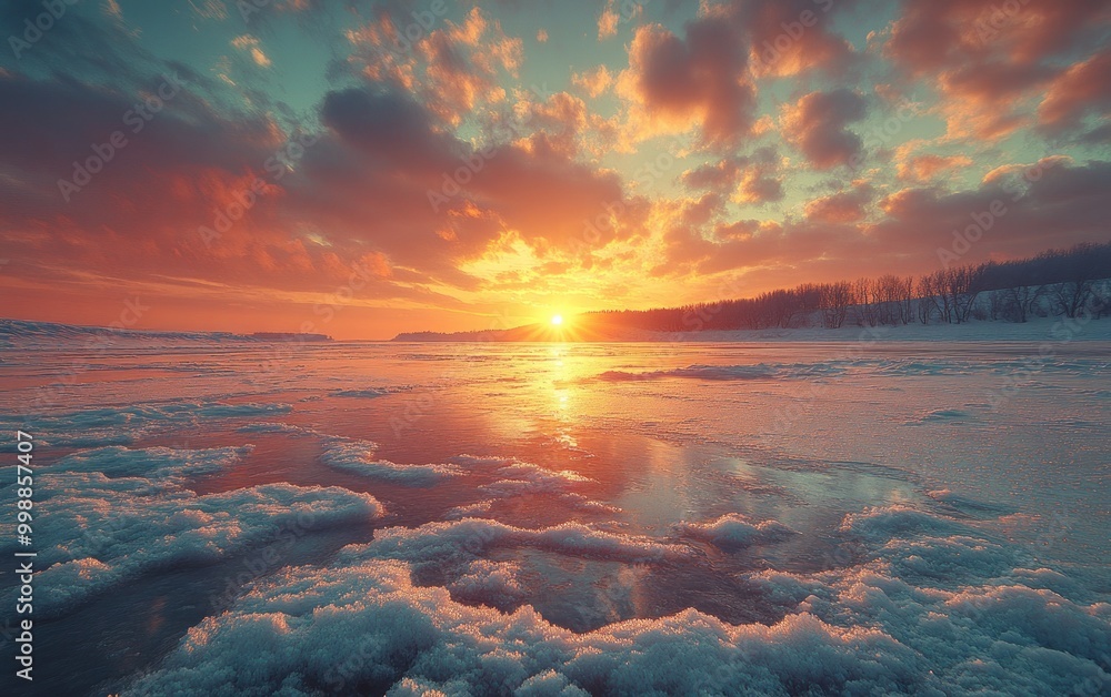 A stunning sunrise reflects off icy waters, highlighting the Antarctic research environment A stunning sunrise reflects off icy waters, highlighting the Antarctic research environment