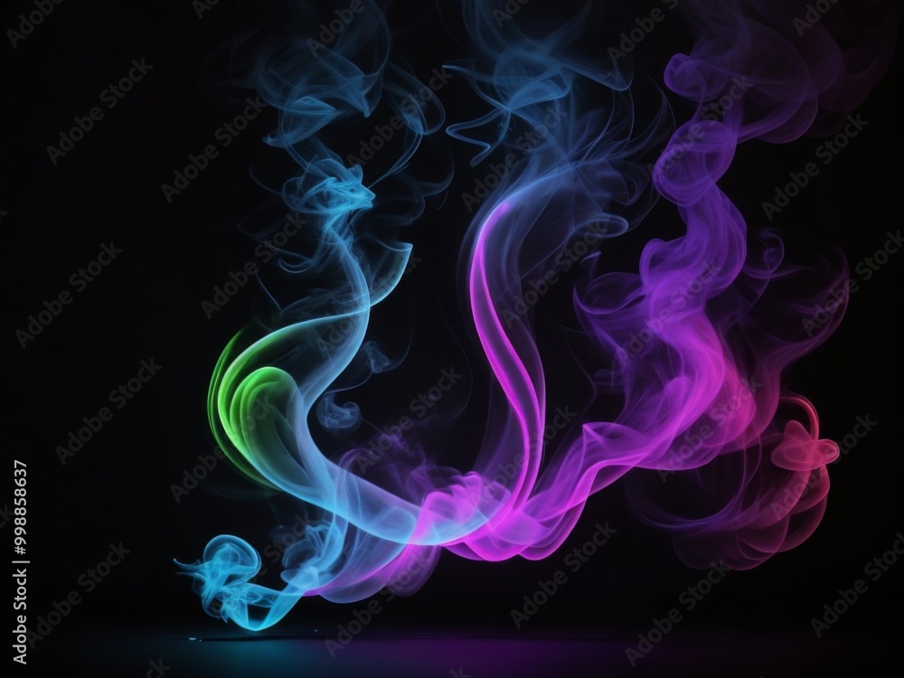 Neon smoke on a black background, abstraction. Neon smoke on a black background, abstraction.