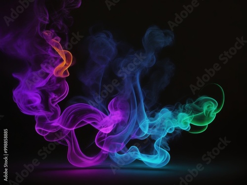 Neon smoke on a black background, abstraction.