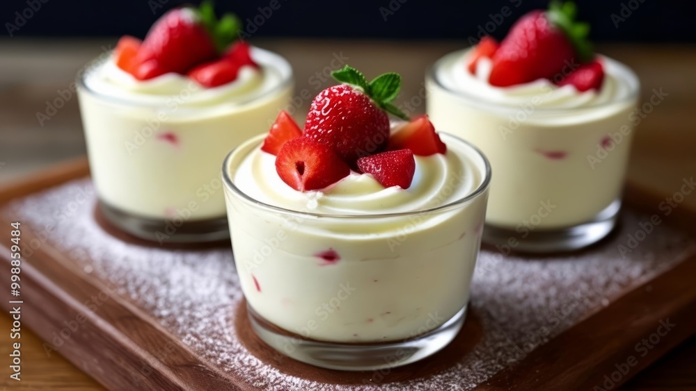 Delicious strawberry shortcake in glass cups Delicious strawberry shortcake in glass cups