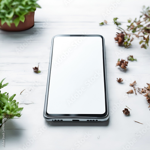 Smartphone Mockup with Plants and Dried Flowers photo