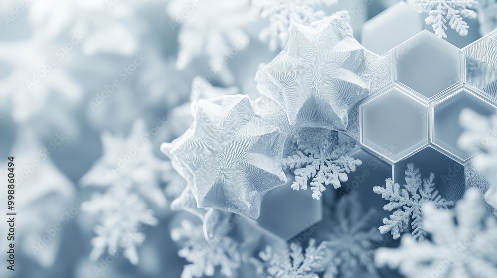 Frosty hexagonal shapes overlapping, forming a complex geometric texture Frosty hexagonal shapes overlapping, forming a complex geometric texture