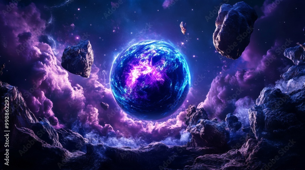 Obraz premium Ethereal Journey through Space and Time, a smooth short video exploring the intricate dimensions of existence, featuring closeups and ample text space, highlighting depth and immersion.