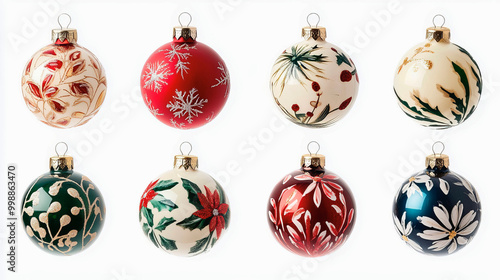 Multi colored decorative Christmas balls on white