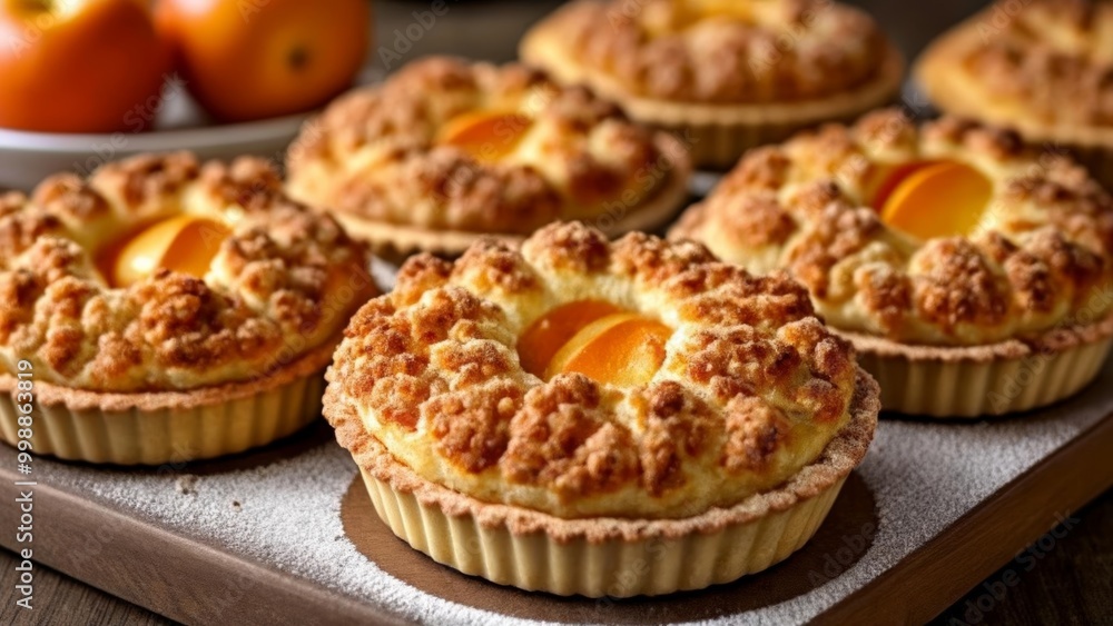 Delicious baked goods with fresh fruit toppings Delicious baked goods with fresh fruit toppings