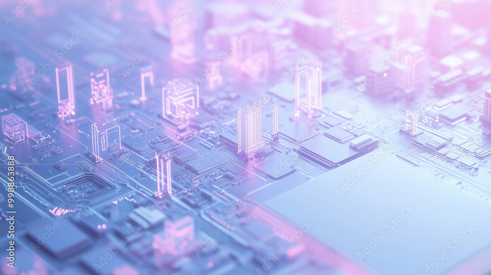 Neon-lit futuristic city with abstract grid Neon-lit futuristic city with abstract grid