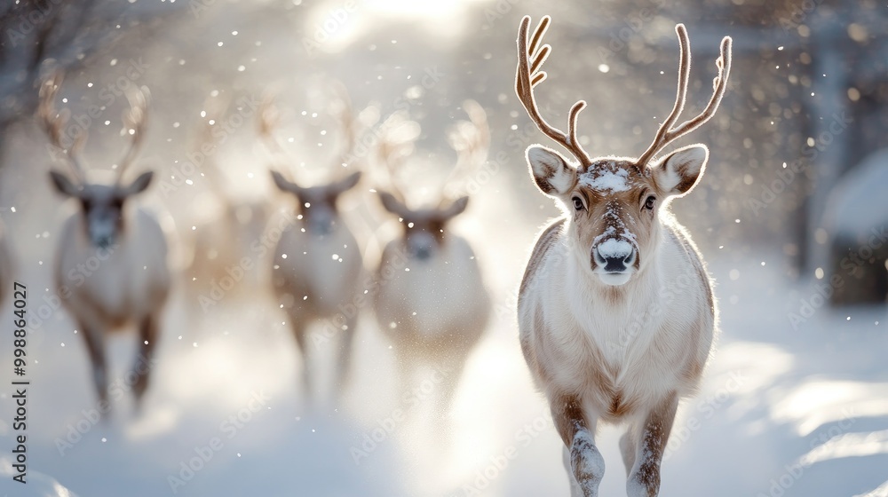 Majestic Reindeer in Winter Wonderland Scene