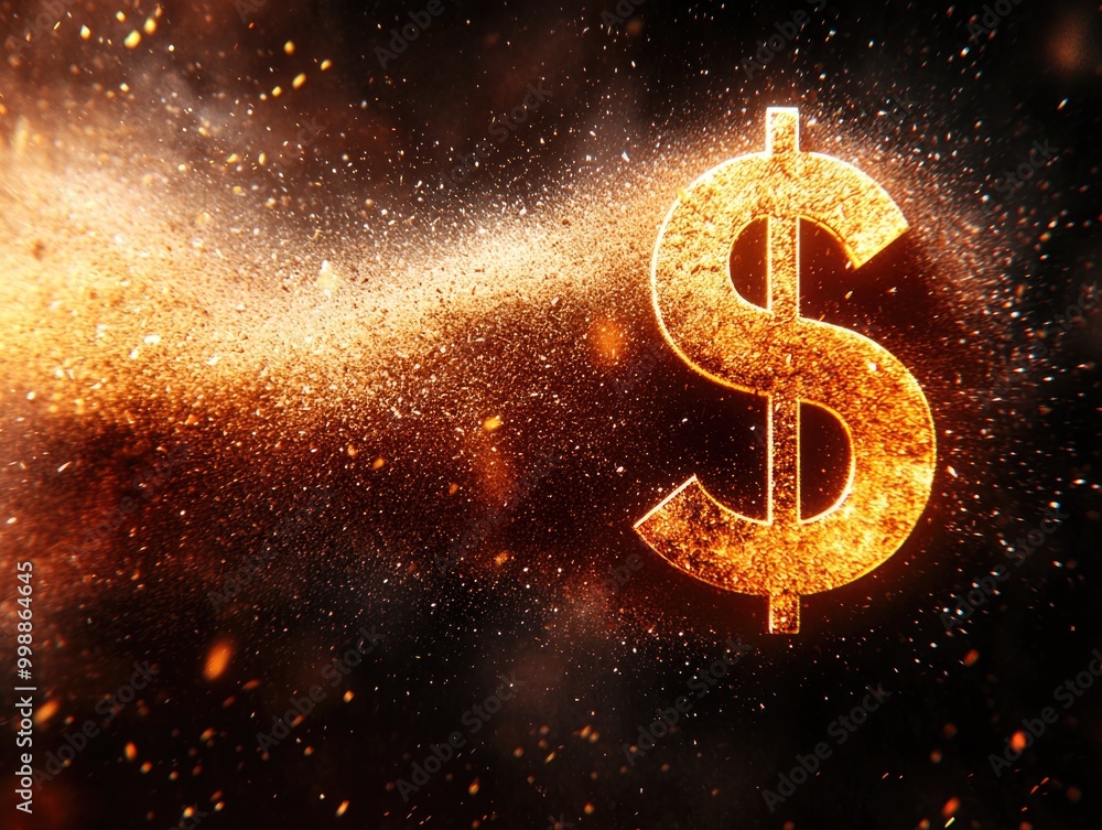 Glowing dollar sign amidst a cosmic dust explosion Glowing dollar sign amidst a cosmic dust explosion