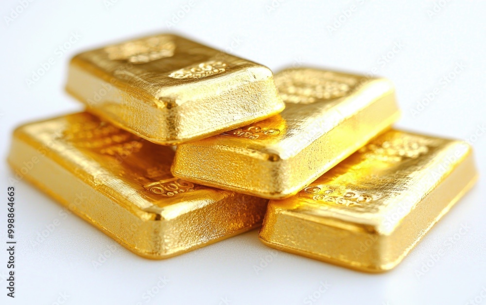 Stacked gold bars gleaming under soft light Stacked gold bars gleaming under soft light