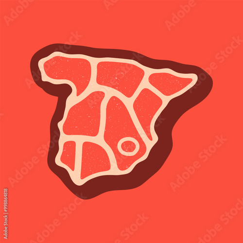 Spain map for steak meat logo. Vector retro black and red meat dishes logotype illustration. Graphic grill BBQ label, emblem, symbol. Premium beef restaurant badge