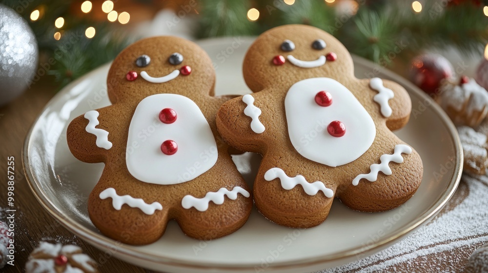 A cozy winter gathering features a festive plate of gingerbread cookies decorated for the holidays A cozy winter gathering features a festive plate of gingerbread cookies decorated for the holidays