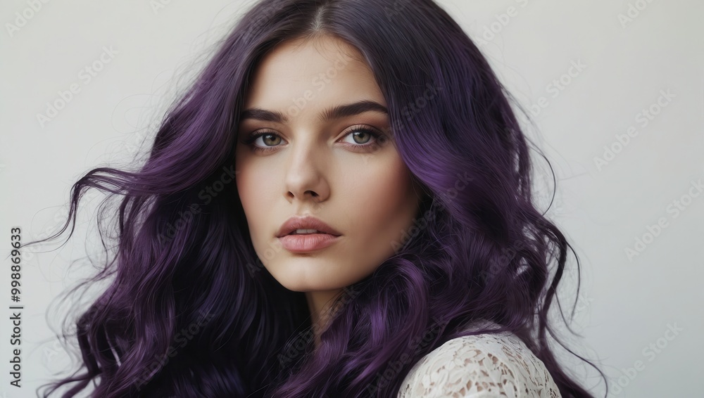 Young Woman with Wavy Purple Hair Portrait Young Woman with Wavy Purple Hair Portrait