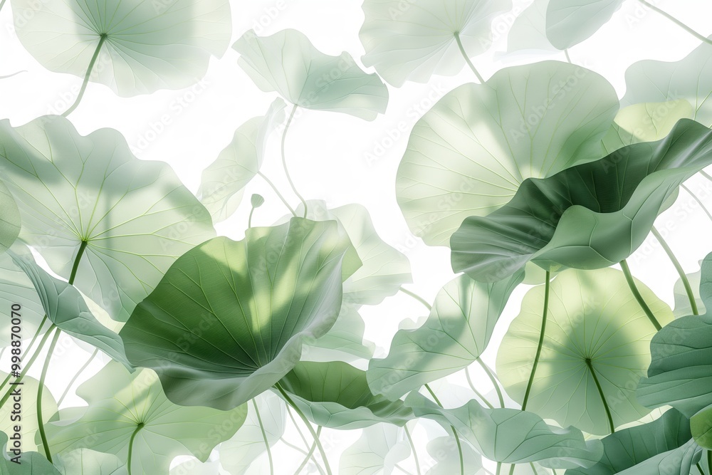 Bunch of green leaves are shown in a white background. The leaves are arranged in a way that they look like they are floating in the air. The image has a peaceful and calming mood Bunch of green leaves are shown in a white background. The leaves are arranged in a way that they look like they are floating in the air. The image has a peaceful and calming mood