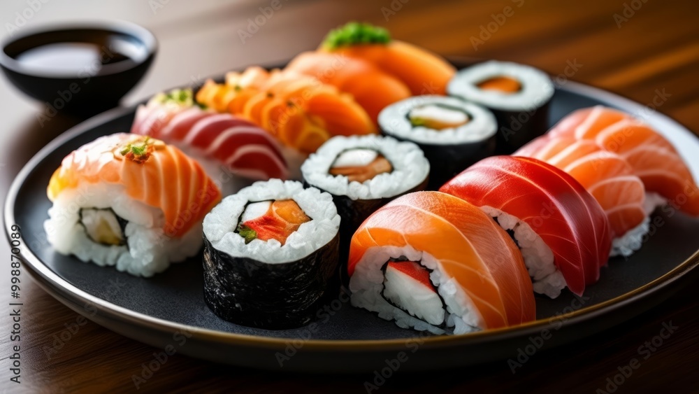 Delicious assortment of sushi rolls on a plate Delicious assortment of sushi rolls on a plate