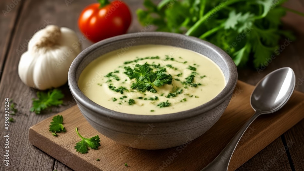 Deliciously creamy soup with a hint of fresh herbs Deliciously creamy soup with a hint of fresh herbs