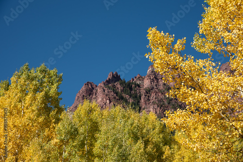 Red Rocks, mountain peak, hike, Colorado, blue Sky, Aspen trees, Autumn, Aspen, yellow, fall colors, 