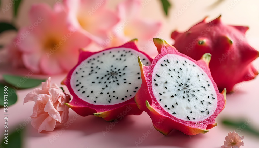 Dragon Fruit with Pink Flowers. Dragon Fruit with Pink Flowers.