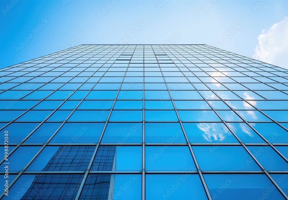 Large glass building with many windows and a clear blue sky. The building is very tall and has a lot of windows, giving it a modern and sleek appearance. The sky is clear and bright Large glass building with many windows and a clear blue sky. The building is very tall and has a lot of windows, giving it a modern and sleek appearance. The sky is clear and bright