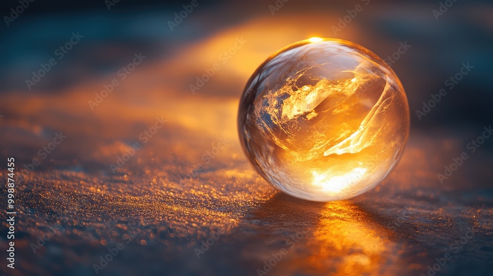 A translucent marble resting on a surface, glowing softly as light passes through it A translucent marble resting on a surface, glowing softly as light passes through it