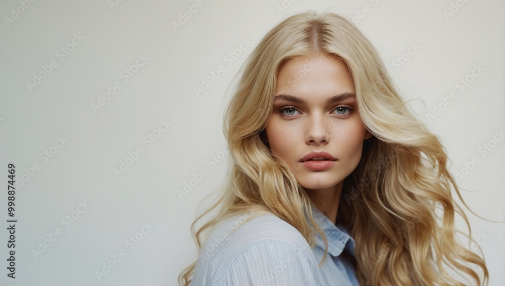 Neutral expression woman with long blonde hair Neutral expression woman with long blonde hair