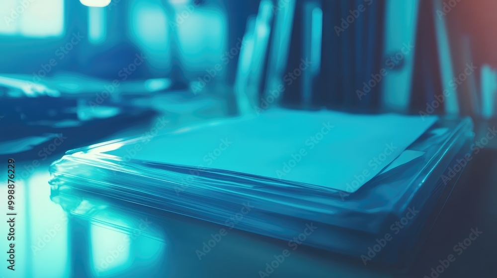A translucent plastic folder, lying on a desk with papers faintly visible inside A translucent plastic folder, lying on a desk with papers faintly visible inside