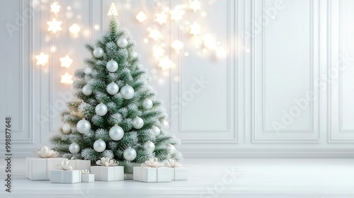 3D Animation Cartoon of A beautifully decorated Christmas tree, red background, 8k, cinematic, in focus, realistic texture, no grunge, very detail,