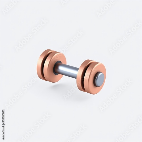 Realistic 3D dumbbell in copper and silver Fitness Equipment Strength training Gym accessory Health and wellness on light gray background with space