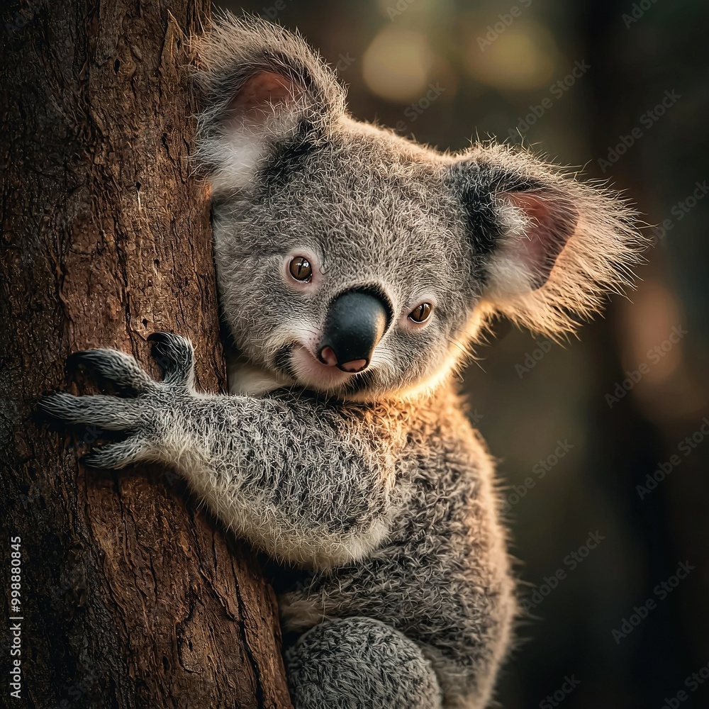 Obraz premium A koala in a tree with widened eyes