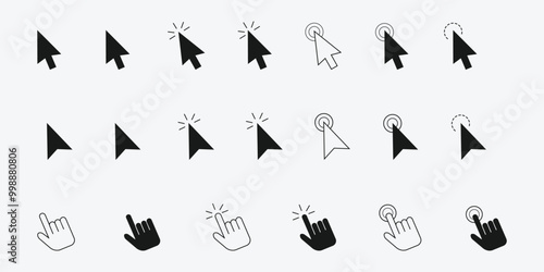 Computer mouse click cursor gray arrow icons set and loading icons. Cursor icon. Vector illustration. Mouse click cursor collection. Click icon vector set. Cursor pointer clicking symbol collection.