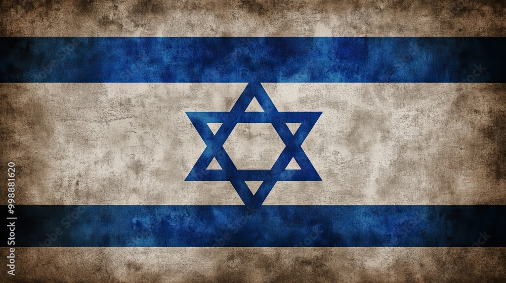 Obraz premium old vintage Israel national flag on concrete wall