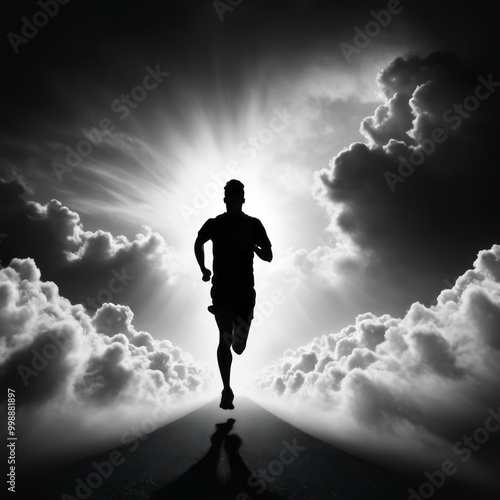 Running through the clouds silhouette runner