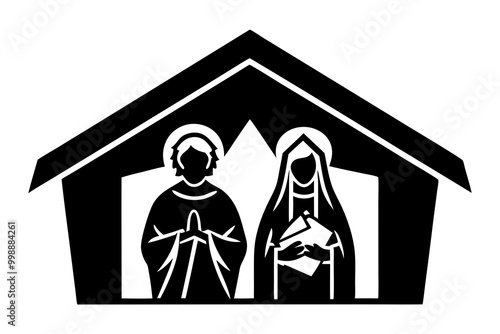 saint joseph and mary virgin in stable manger characters vector illustration