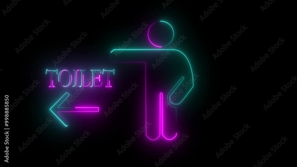 Boys toilet signs in neon lights. Male toilet or bathroom sign purple aquamarine color on a black background. Colorful neon light glowing icon boy or male. Boys toilet signs in neon lights. Male toilet or bathroom sign purple aquamarine color on a black background. Colorful neon light glowing icon boy or male.