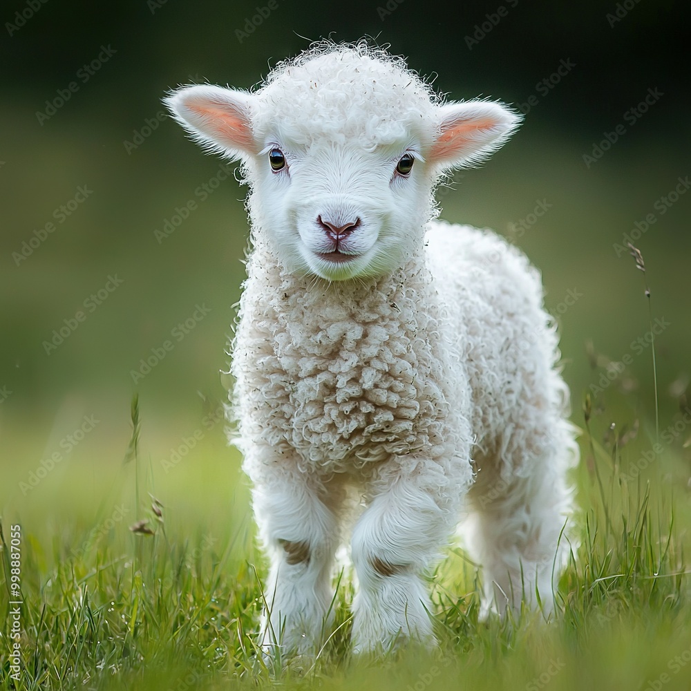 Close-up of a sheep in a green field with a blurred backdrop Close-up of a sheep in a green field with a blurred backdrop